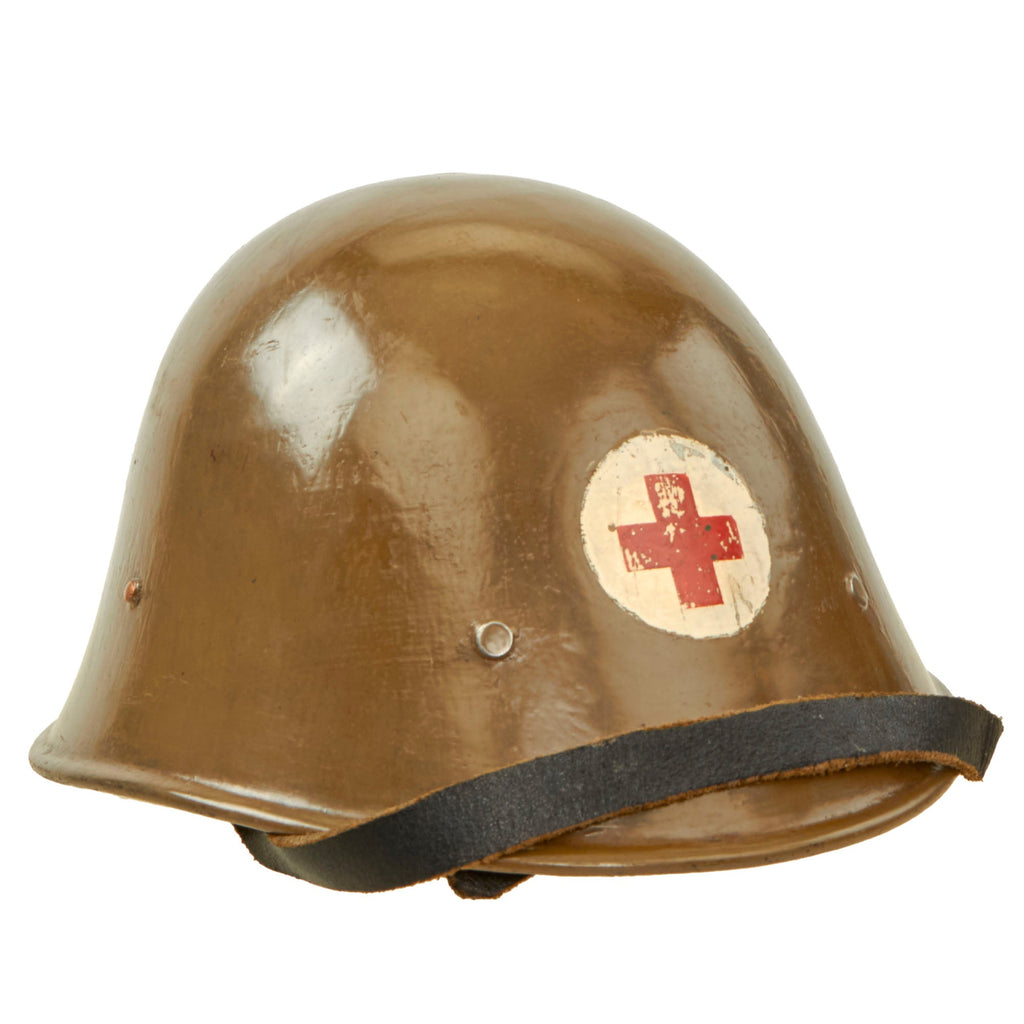 Original Netherlands WWII Dutch M34 Steel Helmet With Original Paint & Medical Red Cross Insignia - Complete Original Items