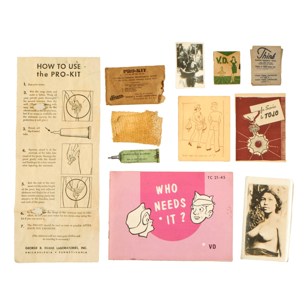 Original U.S. WWII U.S. Military Sex Education Hygeine Lot - Prophylactic Packet Original Items