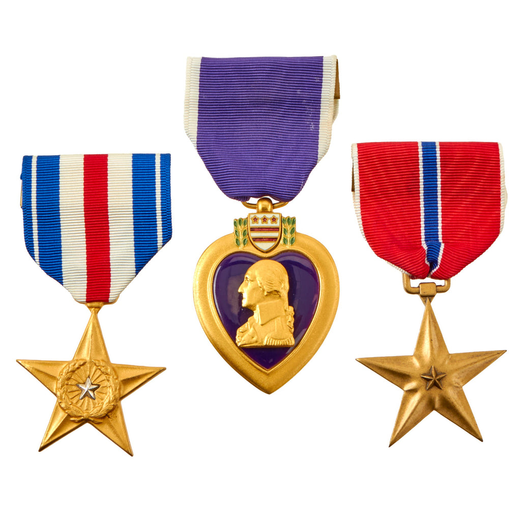 Original U.S. WWII 4th Ranger Battalion Government Reissue KIA Purple Heart, Silver Star, and Bronze Star Medals to Richard J. Bennett, KIA in Sicily 1943 Original Items
