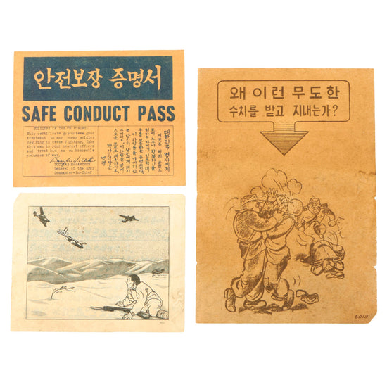 Original U.S. Korean War Psychological Warfare & Safe Conduct Pass Leaflets - Lot of Three Original Items