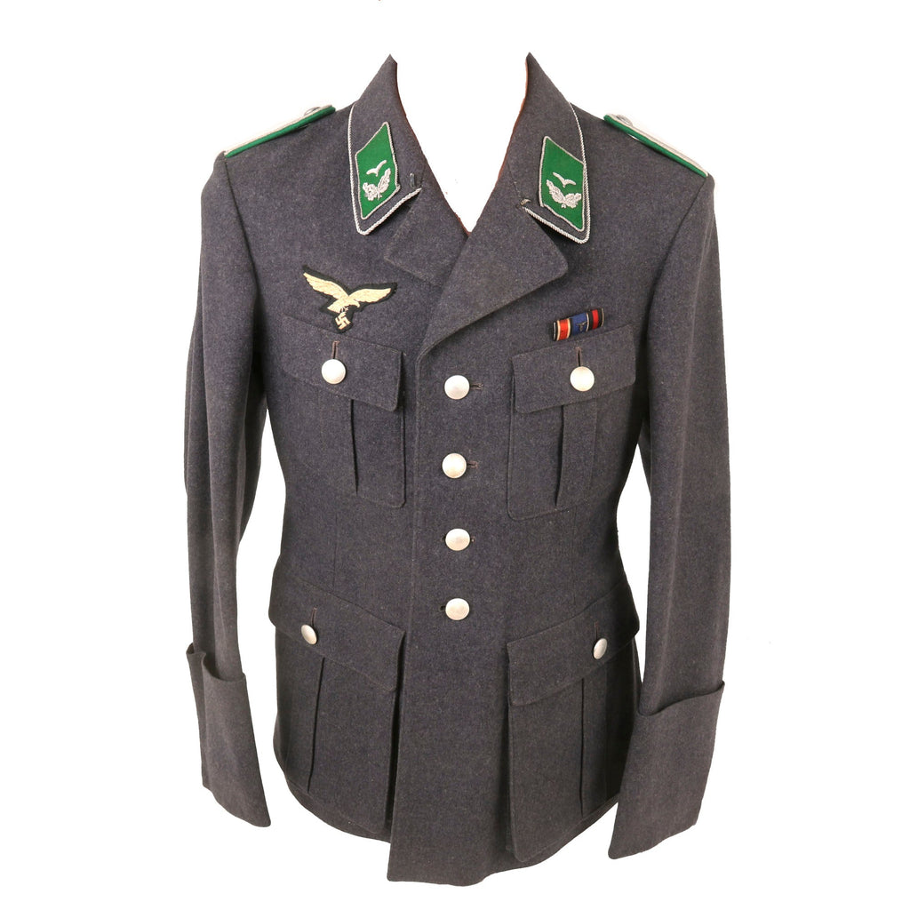 Original German WWII Luftwaffe Field Division Leutnant Officer Fliegerbluse Uniform Tunic with Medal Ribbon Bar - dated 1939 Original Items