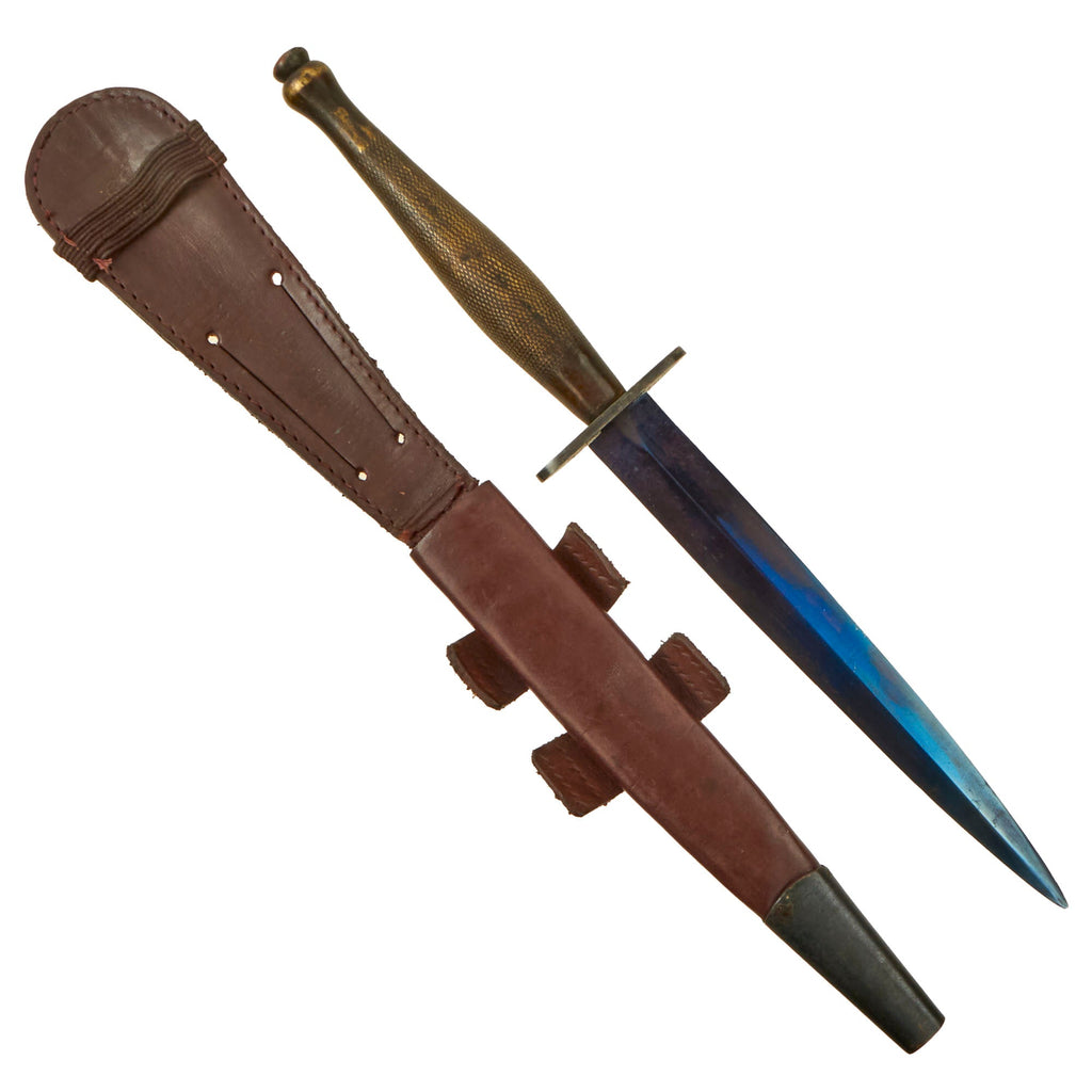 Original British WWII Tremendous Private Purchase Second Pattern Fairbairn-Sykes Commando Dagger Fighting Knife with Blued Blade & Sheath by J. Clarke & Son of Sheffield - Dated 1942