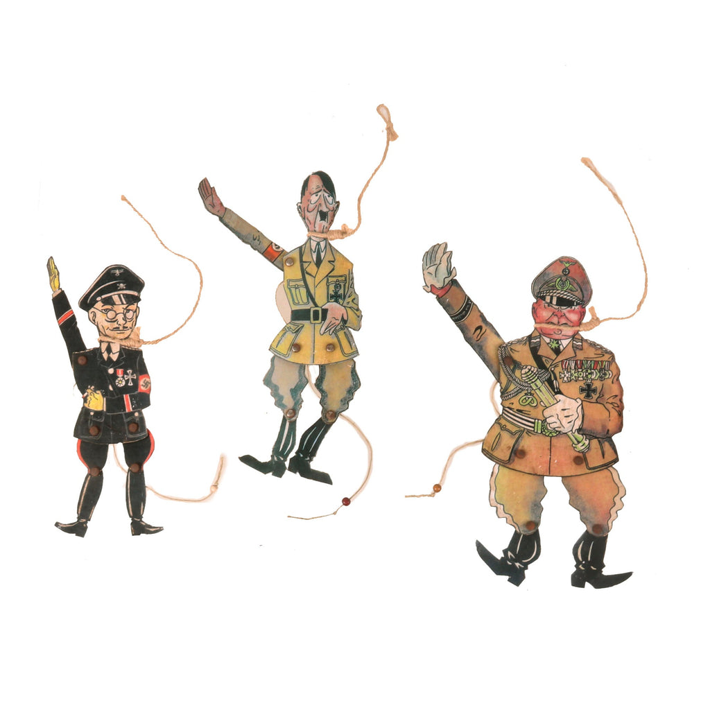 Original Danish WWII Set of 3 American Anti-German Propaganda Jointed Paper “Hanging” Dancing Caricatures - Adolf, Himmler, & Göring Original Items
