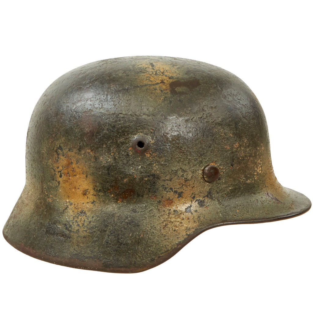 Original German WWII Heer Army No Decal M40 Steel Helmet with Sawdust Textured Camouflage - Size 64 Shell Original Items