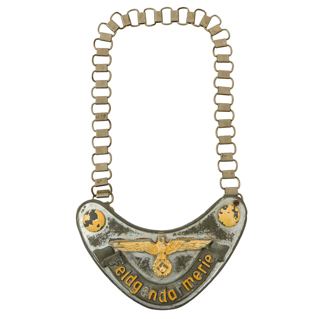 Original German WWII Feldgendarmerie Police Gorget with Phosphorescent Paint and Neck Chain Original Items