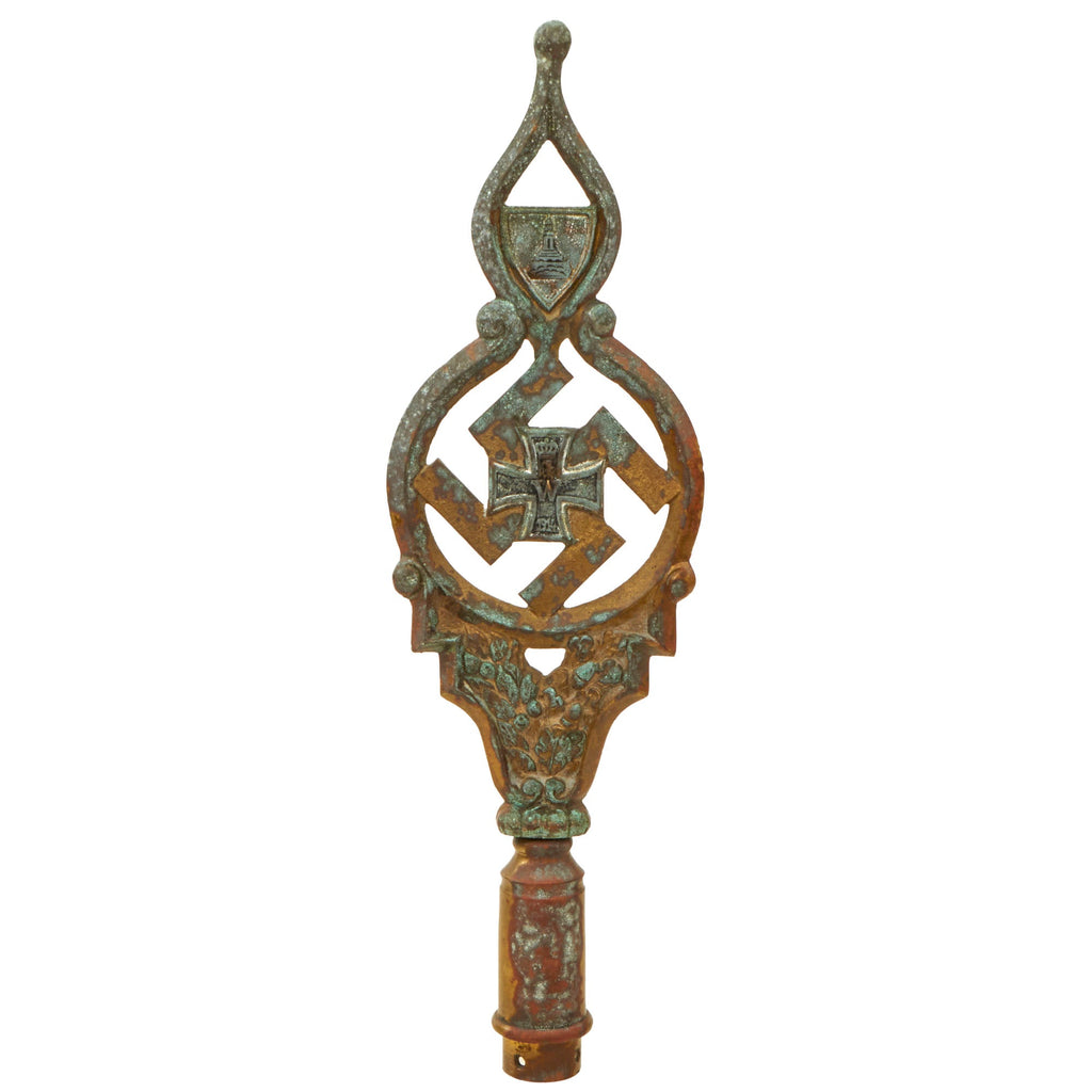 Original German WWII National Socialist State Veteran's Association Flag Pole Finial with Socket - NSRKB Original Items