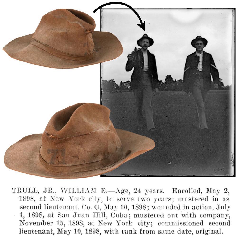 Original U.S. Spanish-American War San Juan Hill Battle-Damaged M1883 Campaign Hat Worn by Lieutenant William E. Trull Jr., Company G, 71st Regiment, New York Volunteers Original Items