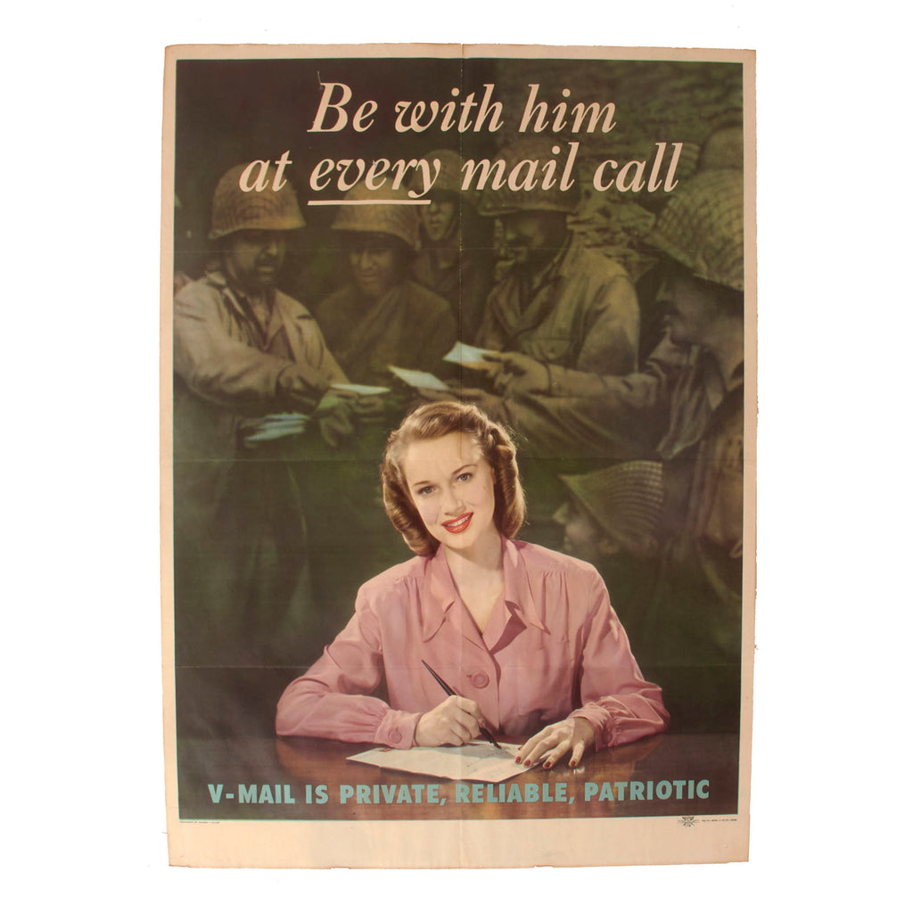 Original U.S. WWII Victory Mail “Be With Him at Every Mail Call” US Army Postal Service Promotional Poster - 21” x 28” Original Items