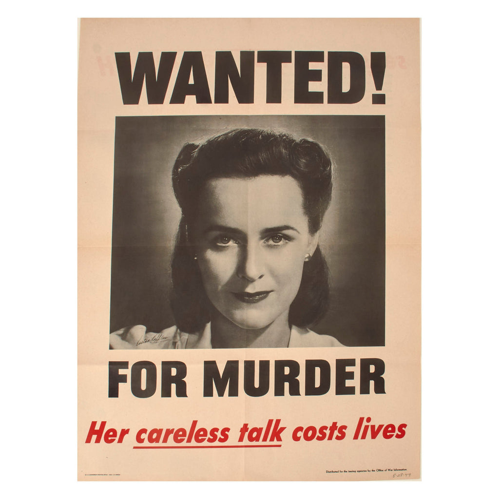 Original U.S. WWII Wanted! “Her Careless Talk Costs Lives” Propaganda Poster - 20 x 28” Original Items