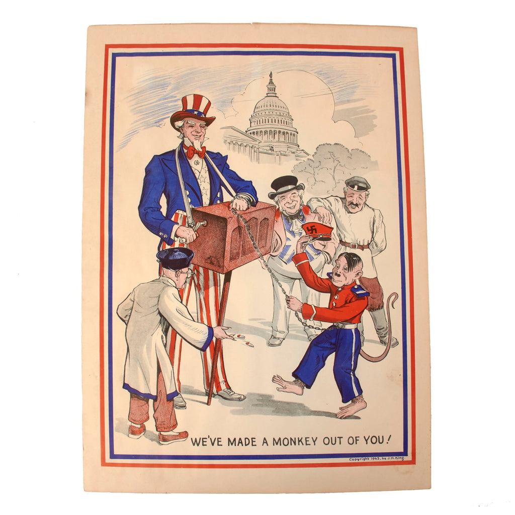 Original U.S. WWII Government Printing Office “We’ve Made A Monkey Out Of You” Propaganda Poster With Artwork by J.H. King - 15 x 20” Original Items