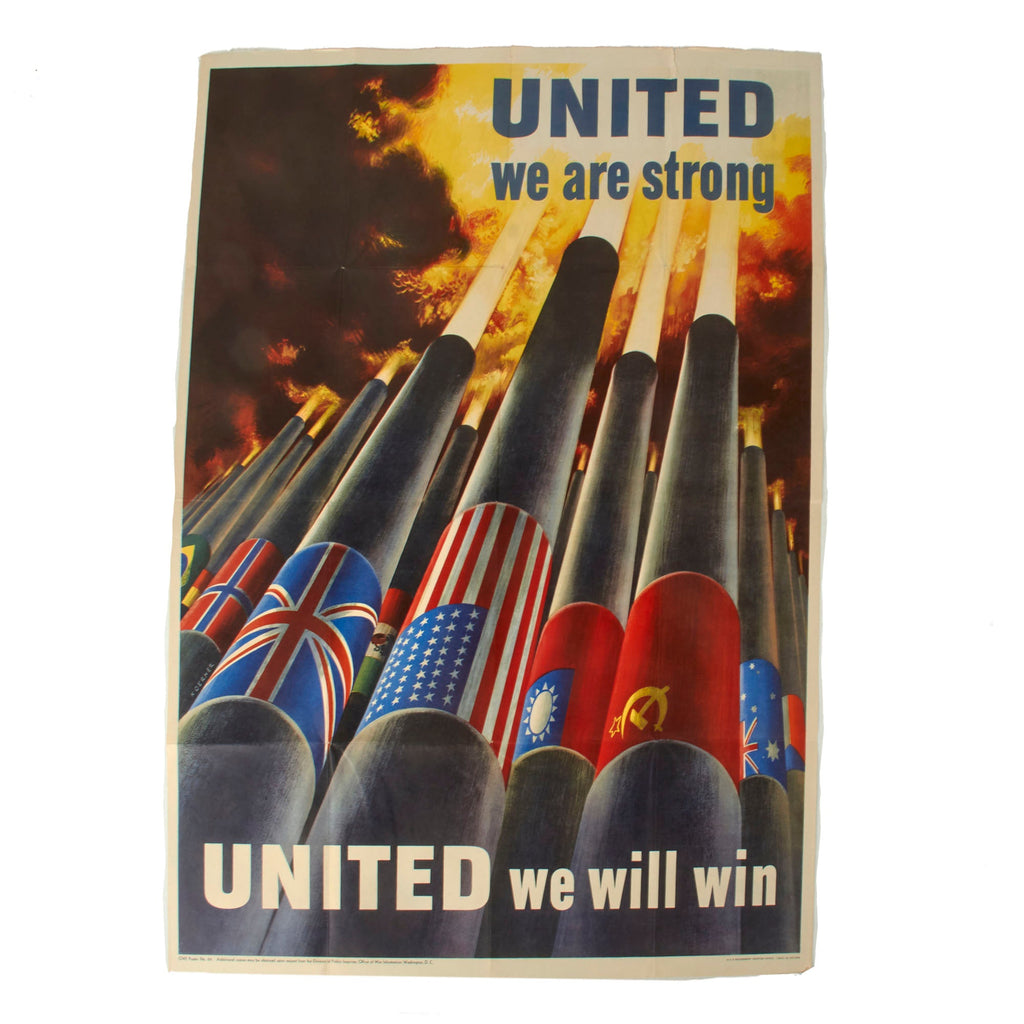 Original U.S. WWII “United We Are Strong - United We Will Win” Extra Large Poster - OWI Poster No. 64 - 28½ x 40” Original Items