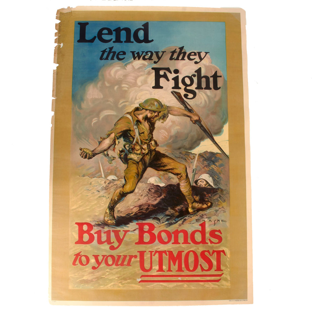 Original U.S. WWI 1918 “Lend the Way They Fight Buy Bonds to your Utmost” Propaganda Poster - 27 x 41” Original Items