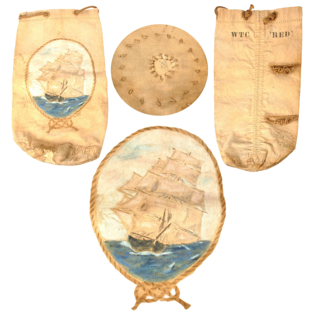 Original U.S. Spanish-American War Era Navy Ship-Painted Duffel Bag with Numerous Period Repairs Original Items