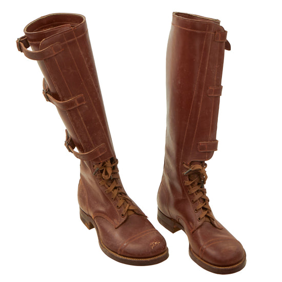 Original U.S. WWII Army Cavalry M1940 Mounted Officer’s Three-Buckle Service Boots by International Shoe Company - Dated April 1941 Original Items