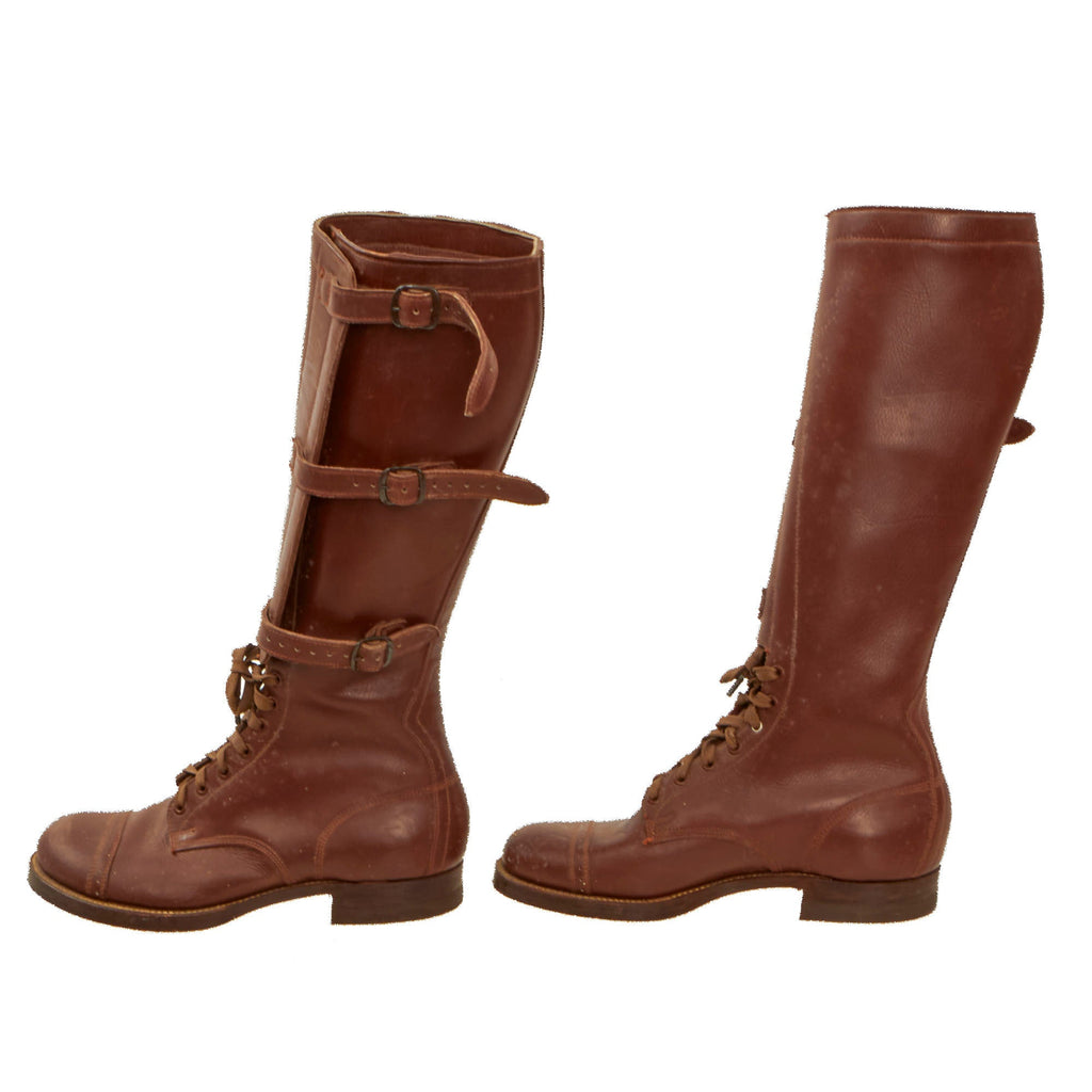 Original U.S. WWII Army Cavalry M1940 Mounted Officer’s Three-Buckle Service Boots by International Shoe Company - Dated April 1941 Original Items