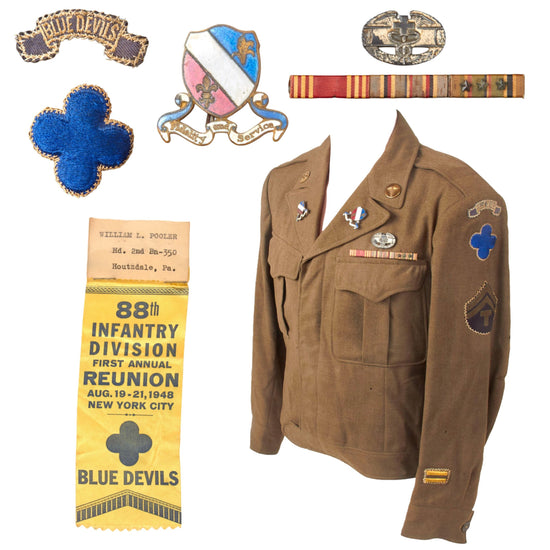 Original U.S. WWII Identified 88th “Blue Devils” Infantry Division Uniform with Combat Medical Badge & Italian-Made DI’s - Technician 5th Grade William L. Pooler Original Items