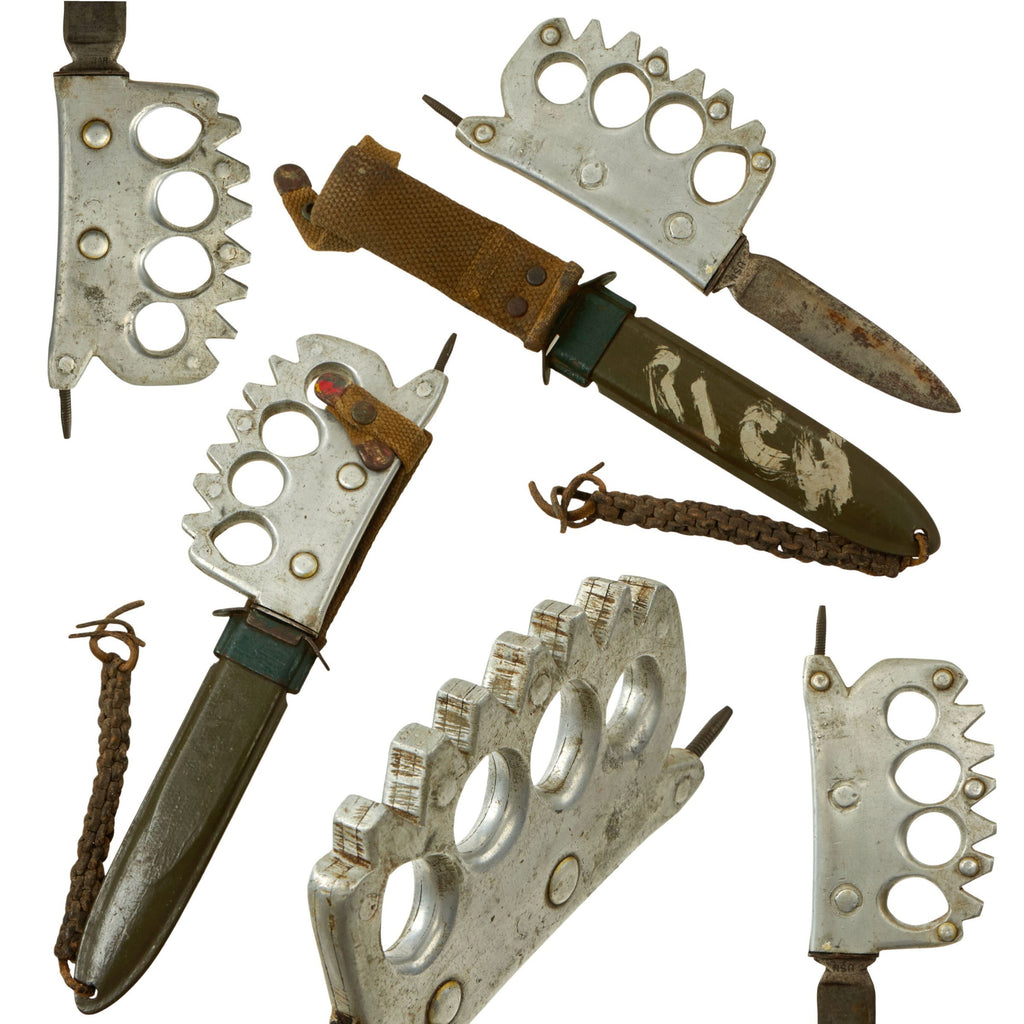 Original U.S. WWII Theater-Made Navy Mark I Ka-Bar Fighting Knife Turned Knuckle Knife with M8 Scabbard & Braided Leather Thong Original Items