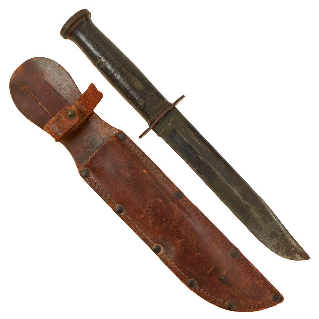Original U.S. WWII Western G-46-8 "KA-BAR" Style Fighting Knife with Correct Leather Scabbard Original Items