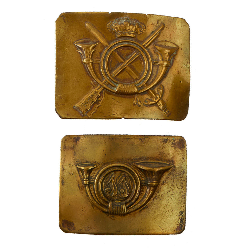 Original Spanish-American War Pair of M1886 Spanish Regulars Belt Buckles - Crossed Rifles & JJ Original Items