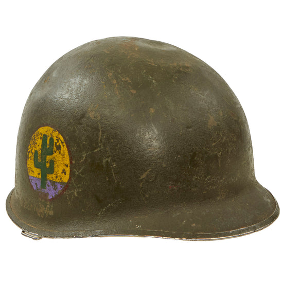 Original WWII U.S. 103rd Infantry Division Painted Rear Seam Swivel Bale M1 Helmet with Seaman Paper Company Liner - Occupation Painted Original Items