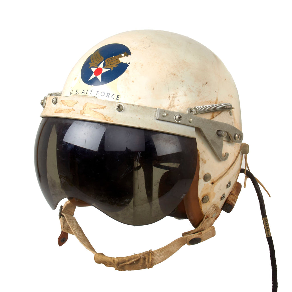 Original Cold War U.S. Air Force Selby Shoe Co. P-4 Flying Helmet with Tinted Visor & USAF Decal - Dated July 1955 Original Items