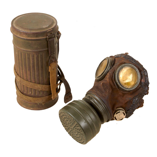 Original German Pre-WWII Gas Mask Converted from WWI M1917 Ledermaske Gas Mask with Early Style Short Canister & Original Straps - Rare Original Items