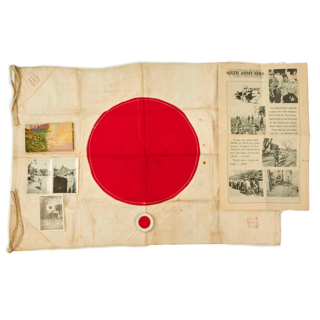 Original U.S. WWII 37th Infantry Division PTO Photo & Captured Japanese Flag Group with Letter from Family & Patch - Sergeant Edward McGraw Original Items
