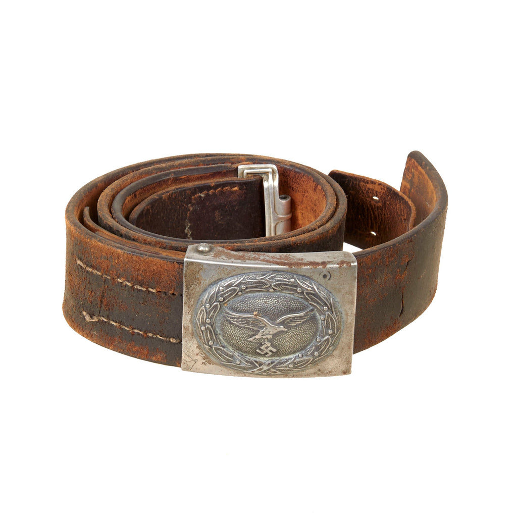 Original German WWII Named Luftwaffe Leather Belt with Painted Steel Buckle by B. Haarmann of Lüdenscheid - Dated 1941 Original Items