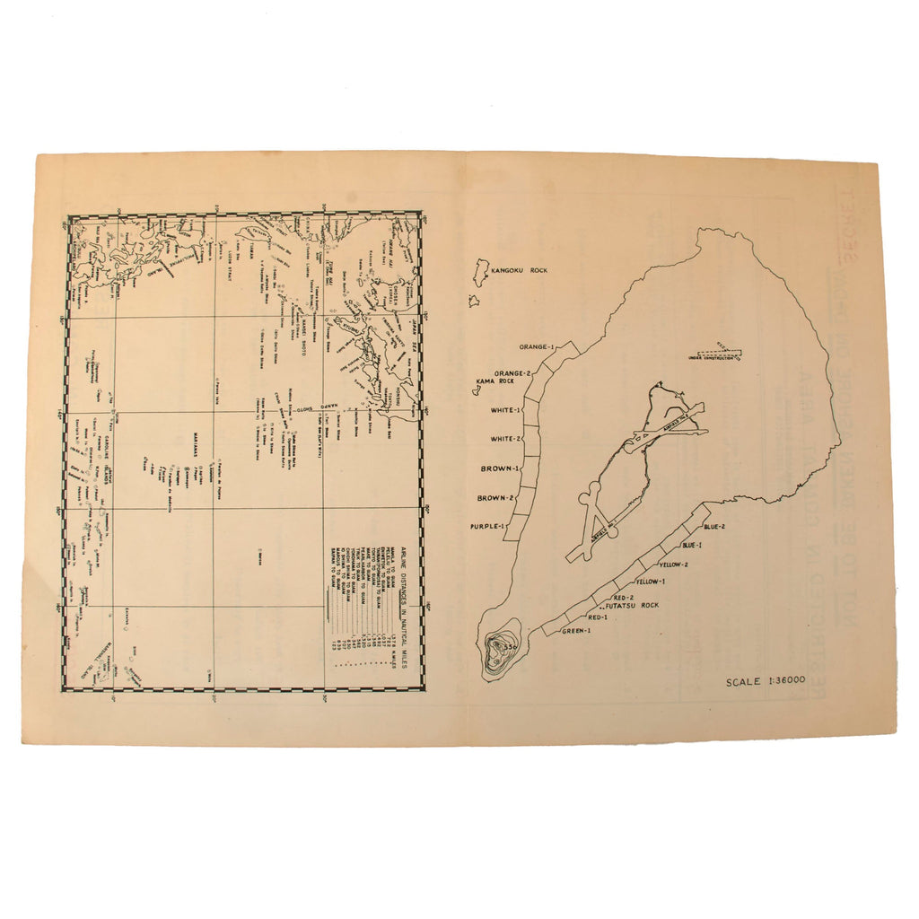 Original U.S. WWII 5th Marine Division Double-Sided Iwo Jima Landing Information Sheet - 9½ x 14” Original Items