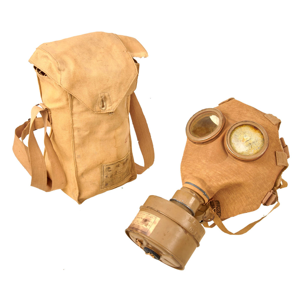 Original Imperial Japanese WWII Gas Mask with Filter and Complete Paper Label With Carrying Bag - Dated 1941 Original Items