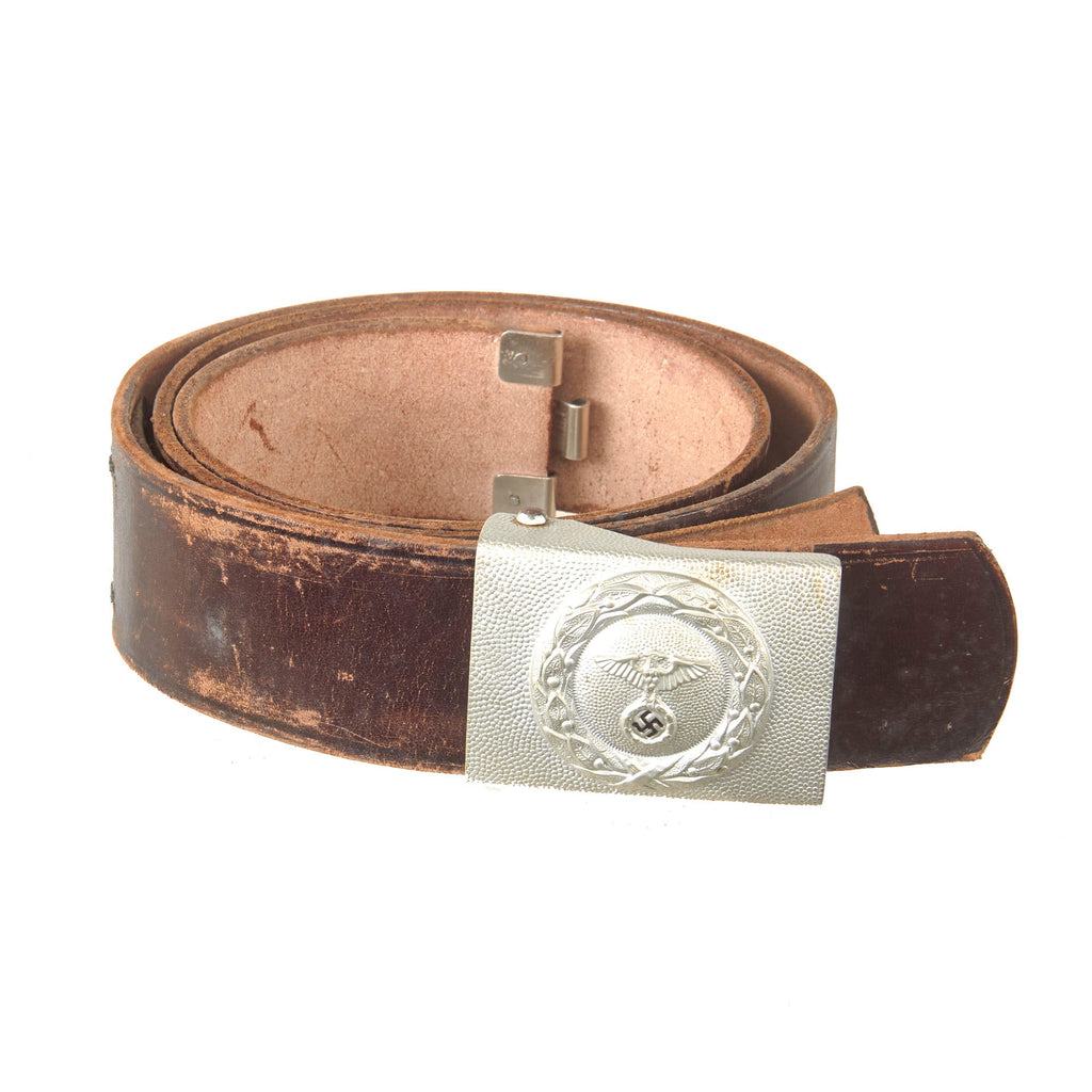 Original German Pre WWII Rare Early RLB EM/NCO Leather Belt with Pebbled Plated Brass Buckle Original Items