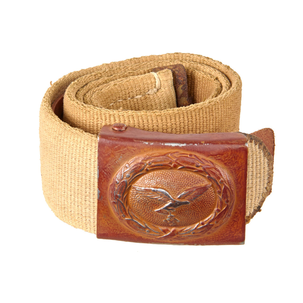 Original German WWII Rare Luftwaffe Afrikakorps DAK Web Belt with EM/NCO Tropical Painted Steel Buckle Original Items