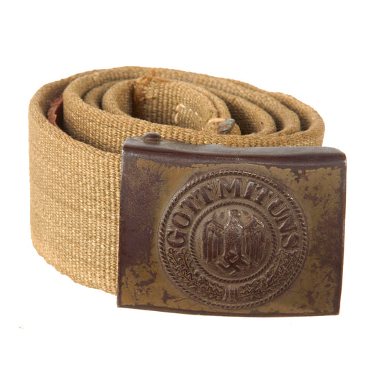 Original German WWII Rare Heer Army Tropical Afrikakorps DAK Web Belt with Painted Steel Buckle Original Items