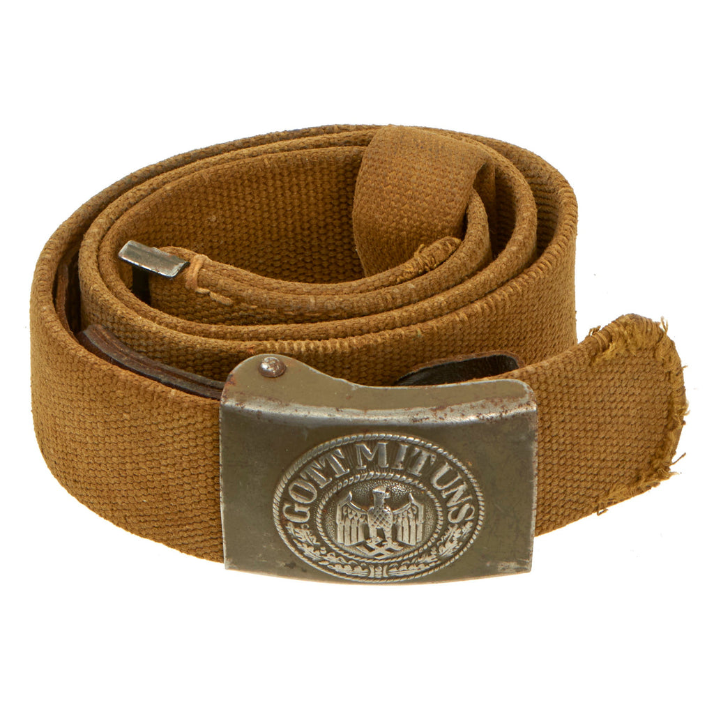 Original German WWII Rare Tropical Afrikakorps DAK Web Belt with 1941 Dated Steel Buckle by Noelle & Hueck and Tropical D-Ring Original Items