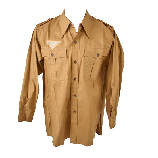 Original German WWII Unissued Afrika Korps DAK Luftwaffe Flight Branch Enlisted Tan Tropical Uniform Flight Jacket Shirt - Size I 41cm Collar Original Items