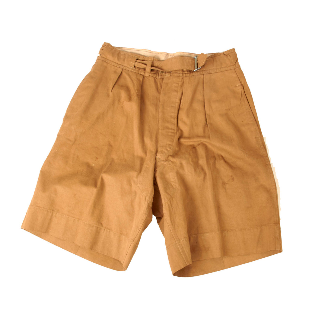 Original German WWII Afrikakorps DAK Tropical Tan Uniform Shorts by Johann Möller with Faded Size Markings Original Items