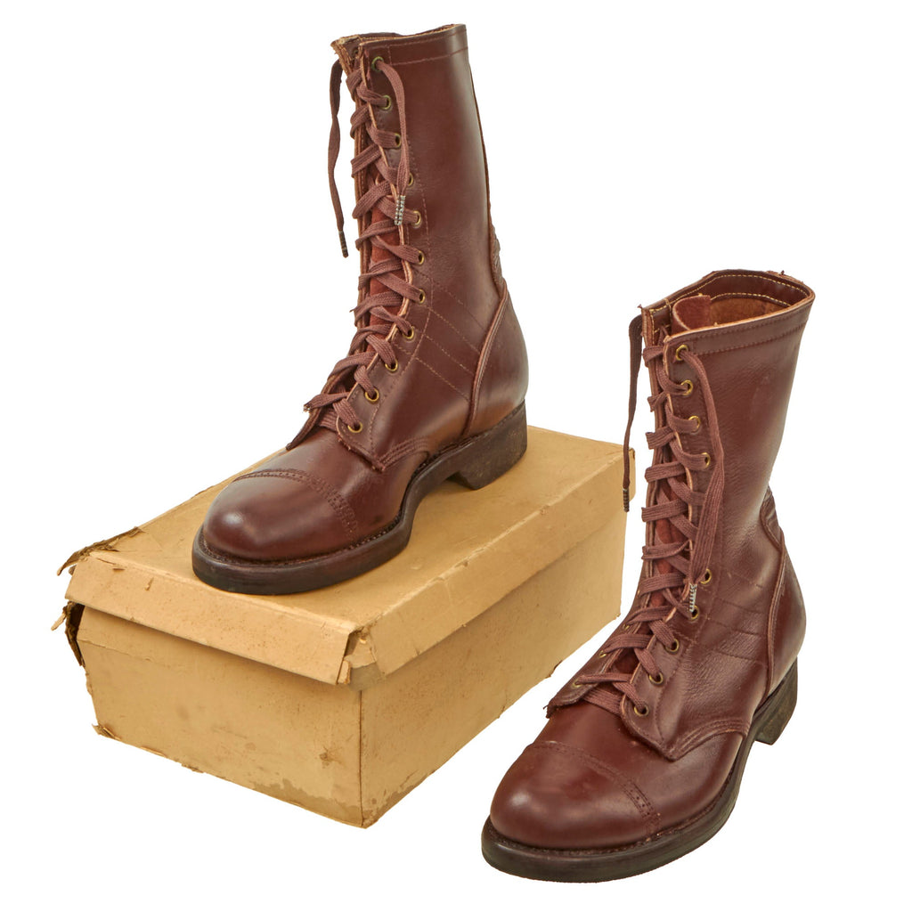 Original U.S. WWII Unissued Airborne Paratrooper Brown Leather Jump Boots in Original Box by B.F. Goodrich - Size 9E Original Items