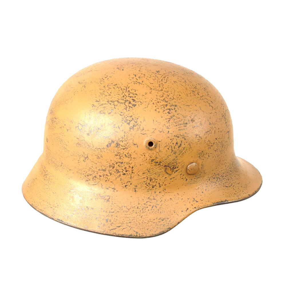 Original German WWII Replicated Sand Camouflage Luftwaffe Single Decal M40 Helmet with Replica Liner - Stamped Q62 Original Items