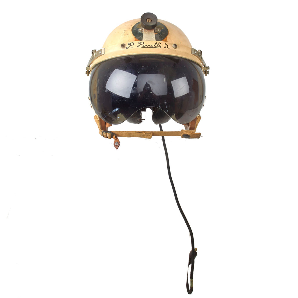 Original U.S. Cold War Named Air Force Selby Shoe Co. P-4 Flying Helmet with Tinted Visor & USAF Decal - Perrelli Original Items