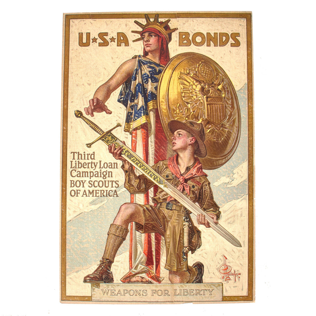 Original U.S. WWI “Weapons for Liberty” Boy Scouts of America Propaganda Poster Mounted on Foamcore Board - Third Liberty Loan Campaign - 19½ x 29¾” Original Items
