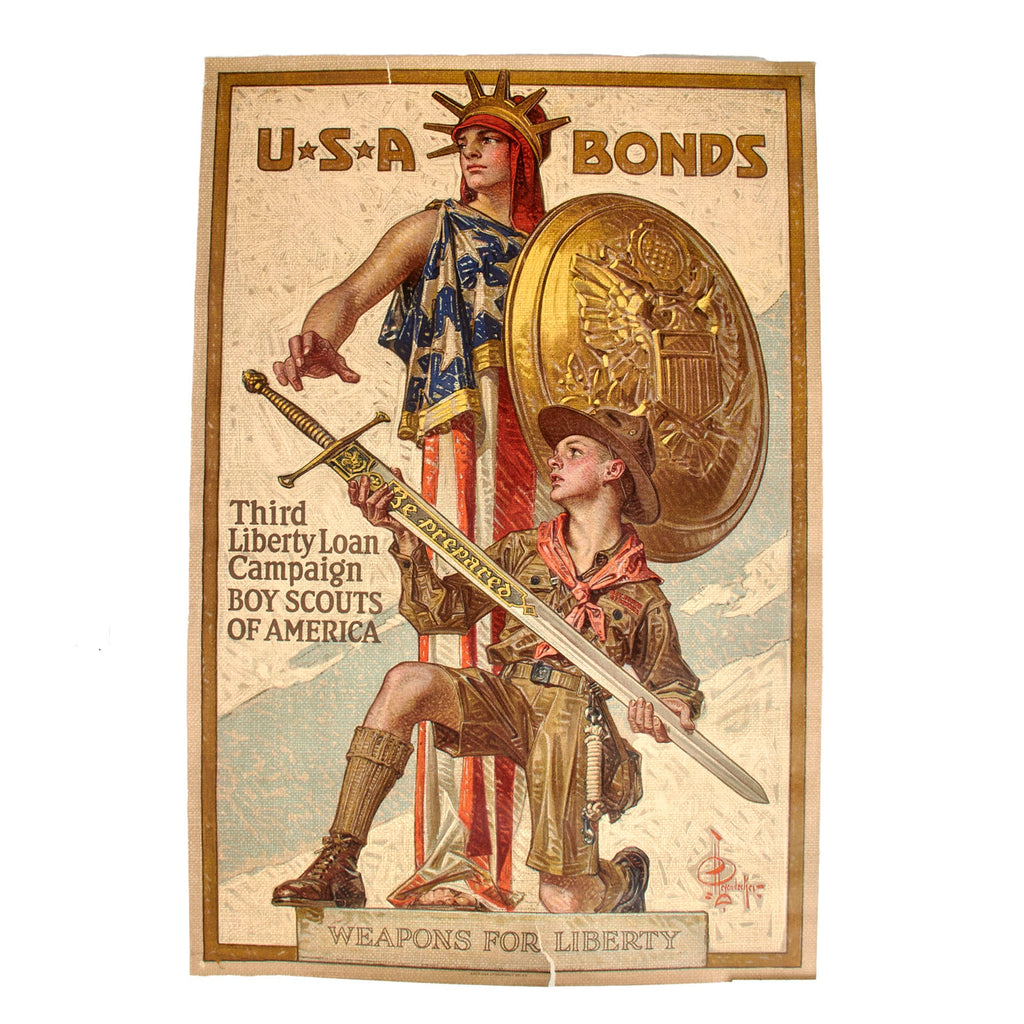 Original U.S. WWI “Weapons for Liberty” Boy Scouts of America Propaganda Poster - Third Liberty Loan Campaign - 20 x 30” Original Items