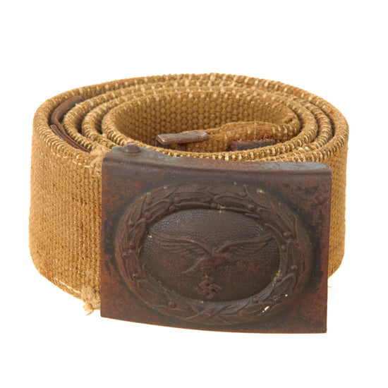 Original German WWII Rare Field Repaired Luftwaffe Afrikakorps DAK Web Belt with Steel Buckle by B. Haarmann Dated 1941 Original Items