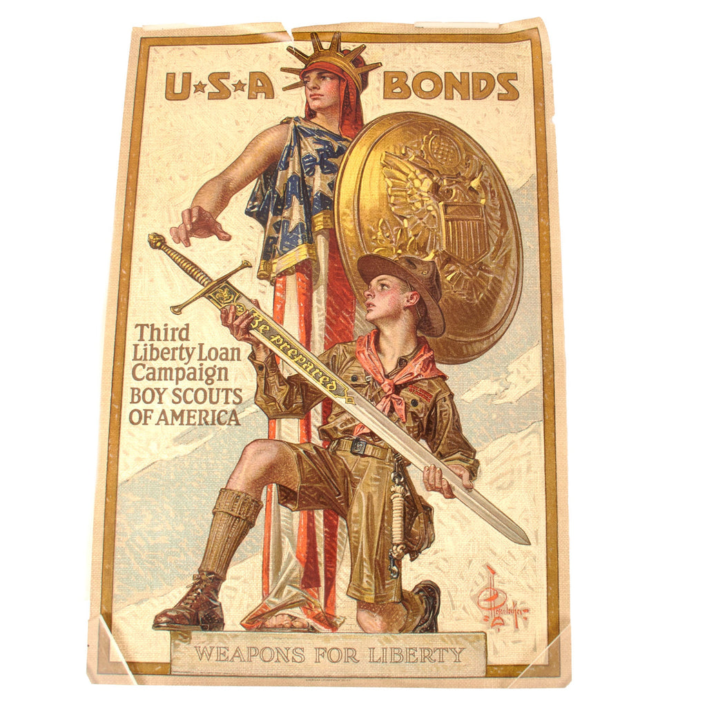 Original U.S. WWI “Weapons for Liberty” Boy Scouts of America Propaganda Poster - Third Liberty Loan Campaign - 20 x 30” Original Items