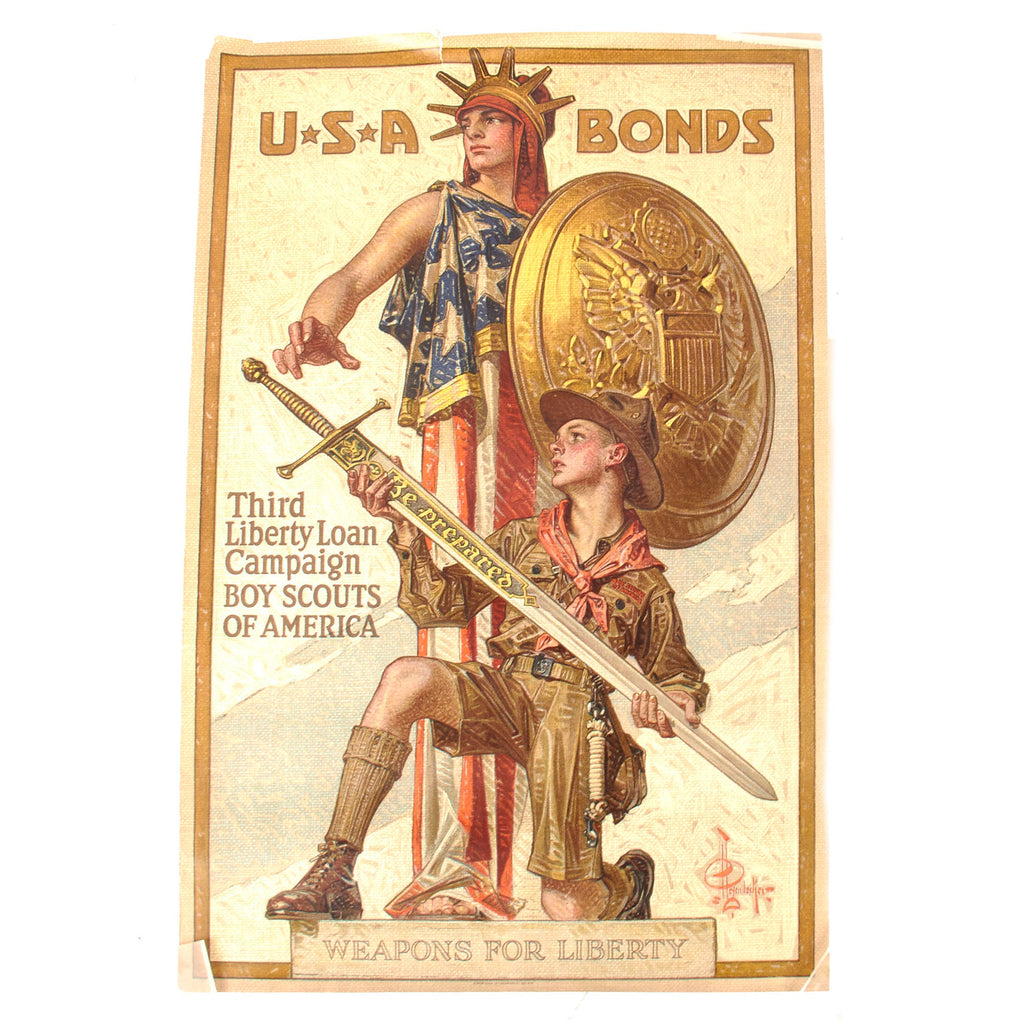 Original U.S. WWI “Weapons for Liberty” Boy Scouts of America Propaganda Poster - Third Liberty Loan Campaign - 20 x 30” Original Items