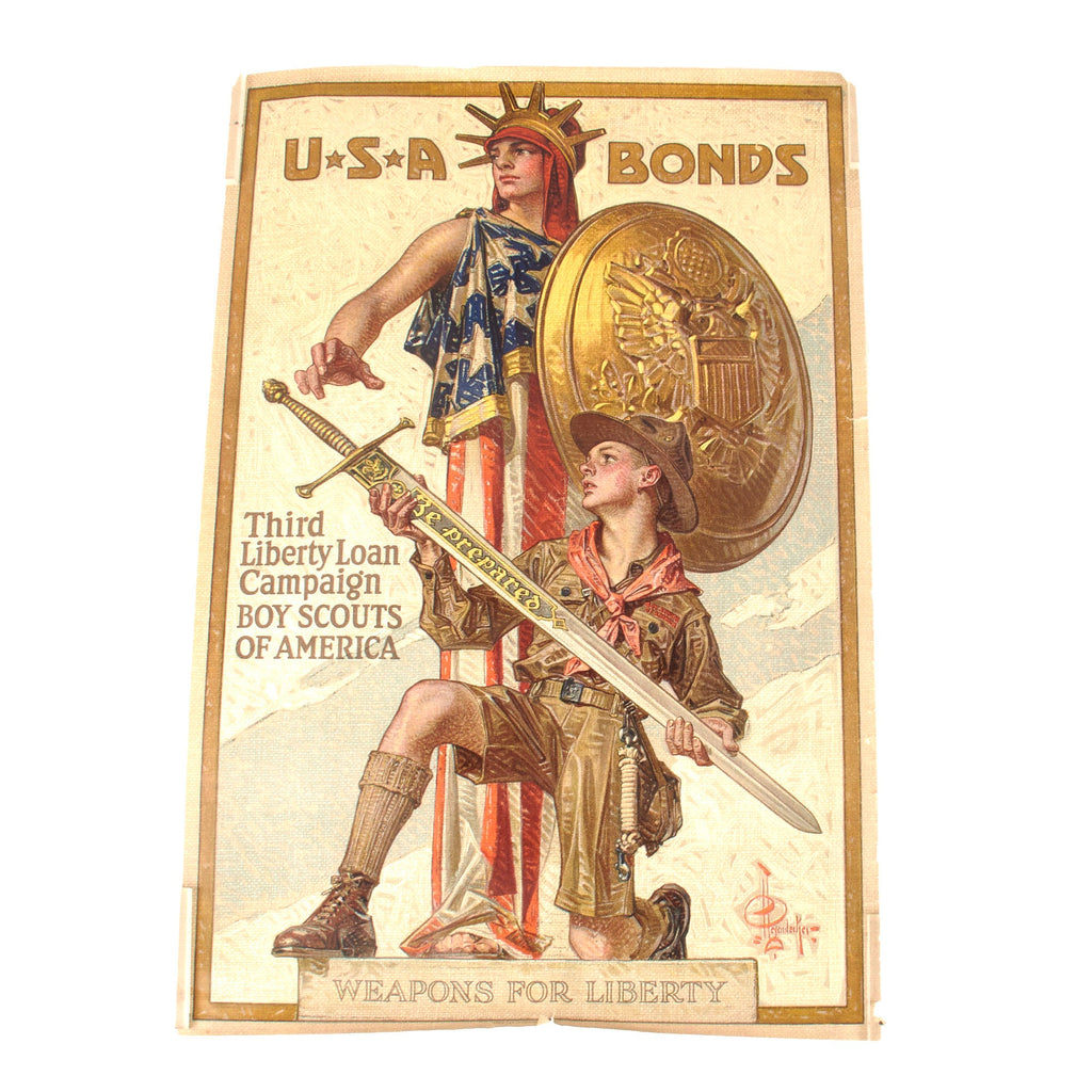 Original U.S. WWI “Weapons for Liberty” Boy Scouts of America Propaganda Poster - Third Liberty Loan Campaign - 20 x 30” Original Items