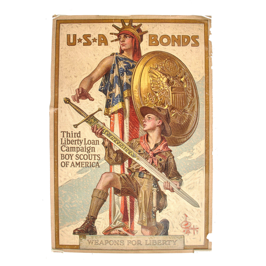 Original U.S. WWI “Weapons for Liberty” Boy Scouts of America Propaganda Poster - Third Liberty Loan Campaign - 20 x 30” Original Items