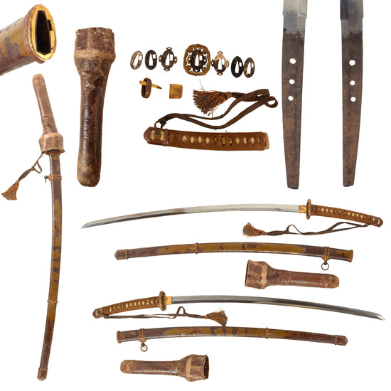 Original WWII Japanese Type 98 Shin-Gunto Katana with Handmade Edo Period Blade, Leather Handle Cover, Steel Scabbard, and Company Grade Tassel Original Items