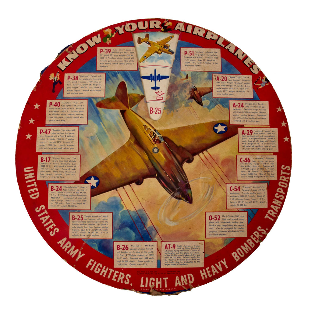 Original U.S. WWII Homefront “Know Your Airplanes” Plane-O-Graph Recognition Board with Squadrons on Back Original Items