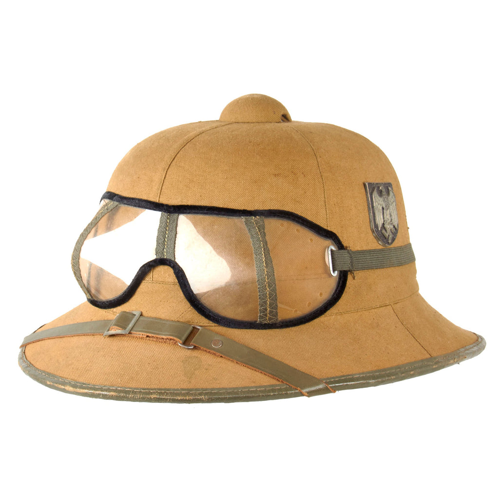 Original German WWII First Model DAK Afrikakorps Sun Helmet with Eye Shields - Size 58 Original Items