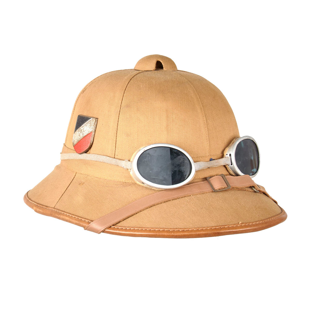Original German WWII 1940 Dated First Model Luftwaffe DAK Afrikakorps Tropical Sun Helmet by C. Pose with Tinted Goggles - Size 54 Original Items